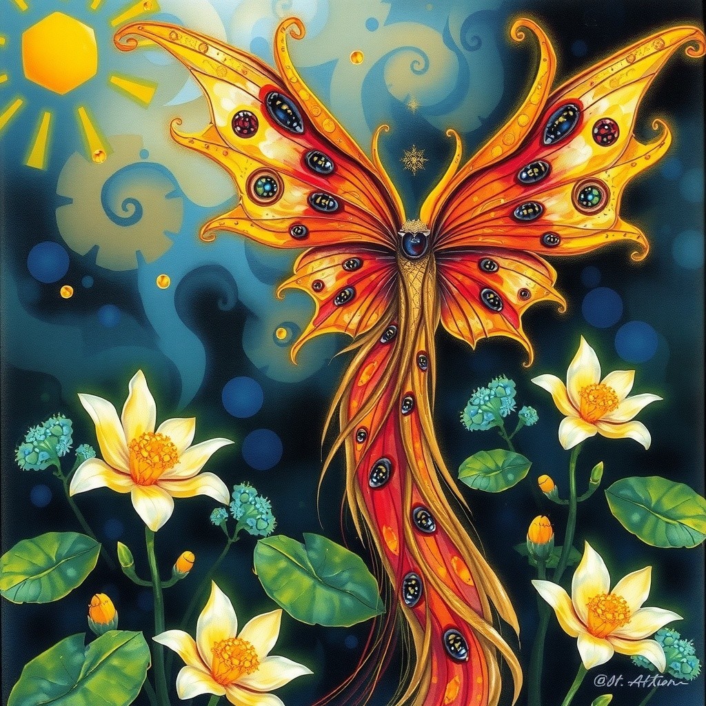 Vibrant Butterfly with Intricate Patterns and Dreamlike Background