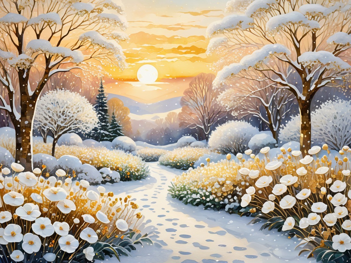 Serene Winter Landscape with Snow-Covered Path
