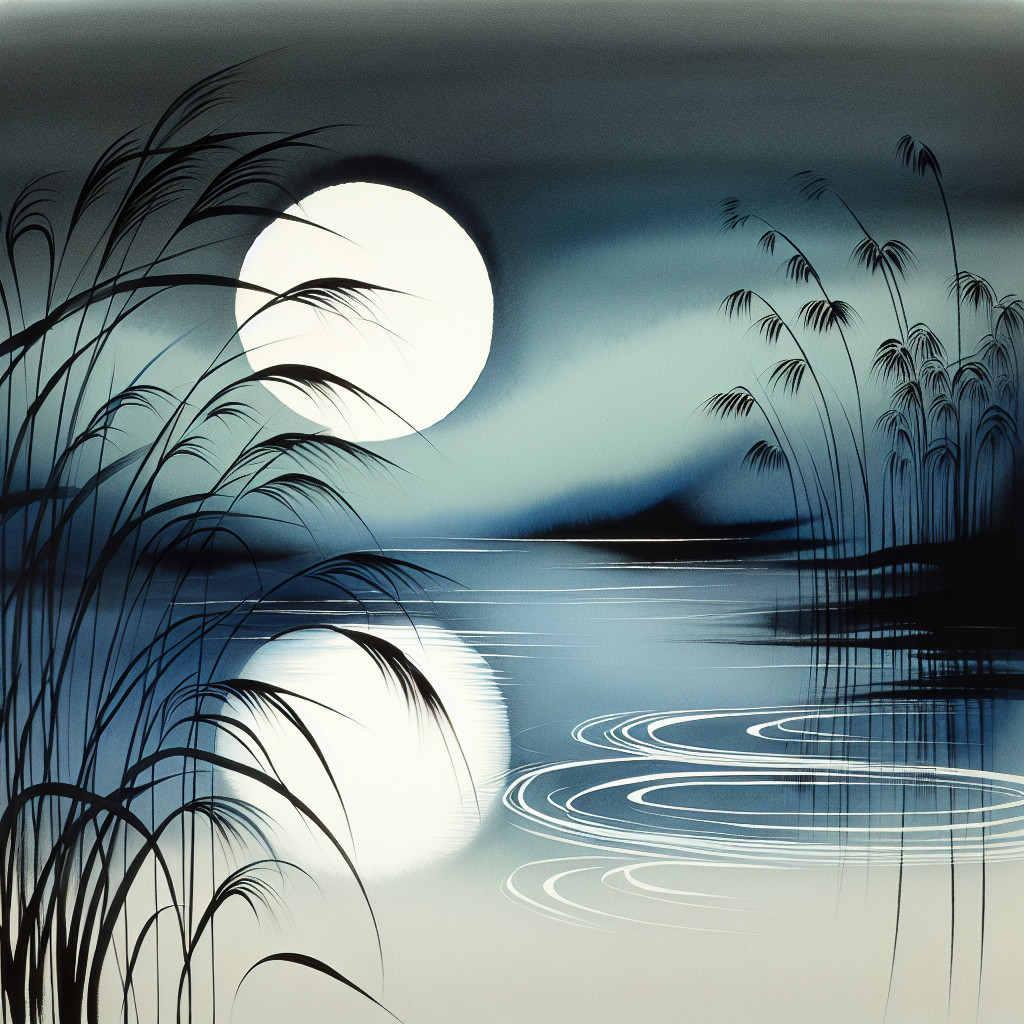 Tranquil Night Scene with Luminous Moon and Water