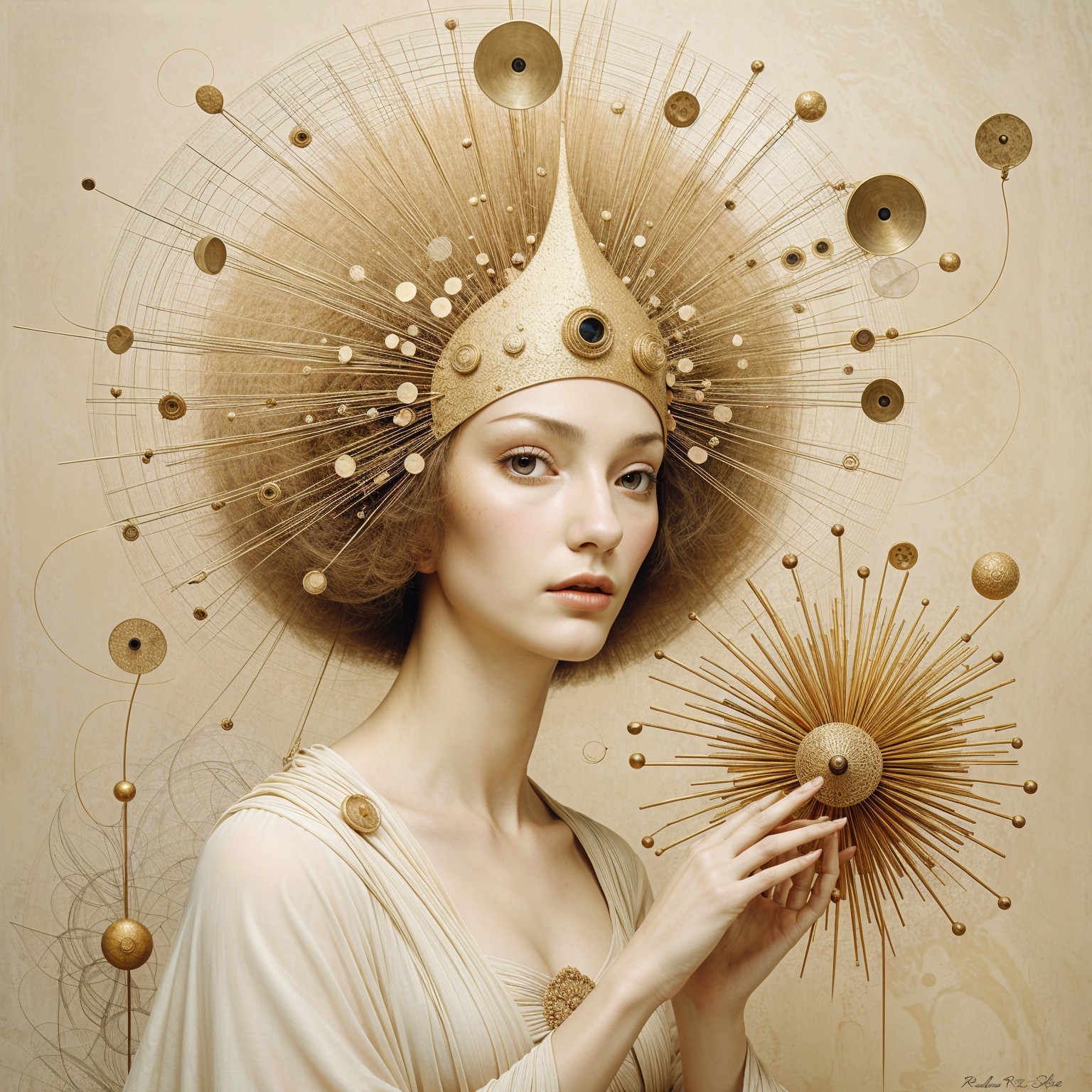 Ethereal Portrait of Woman in Crown and Starburst