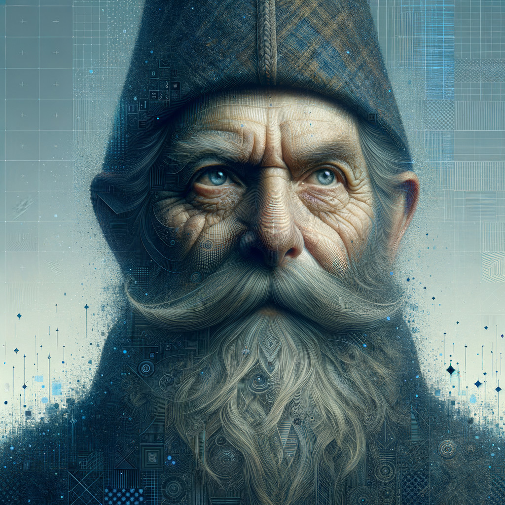 Elderly Man with Intricate Features and Digital Elements