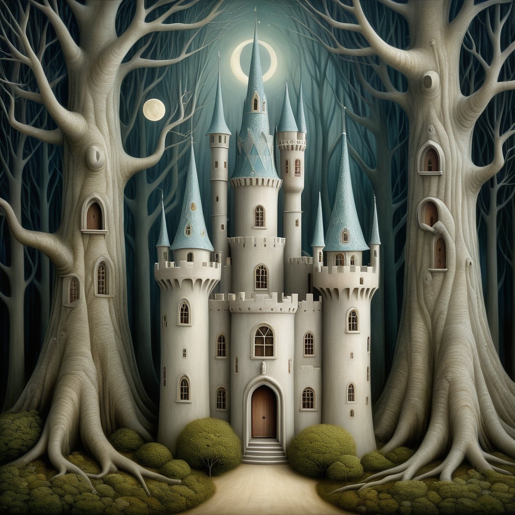 Whimsical Fairy Tale Castle Among Ancient Trees
