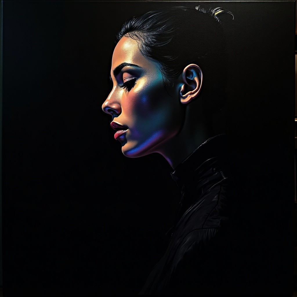 Profile of a Young Woman with Iridescent Highlights