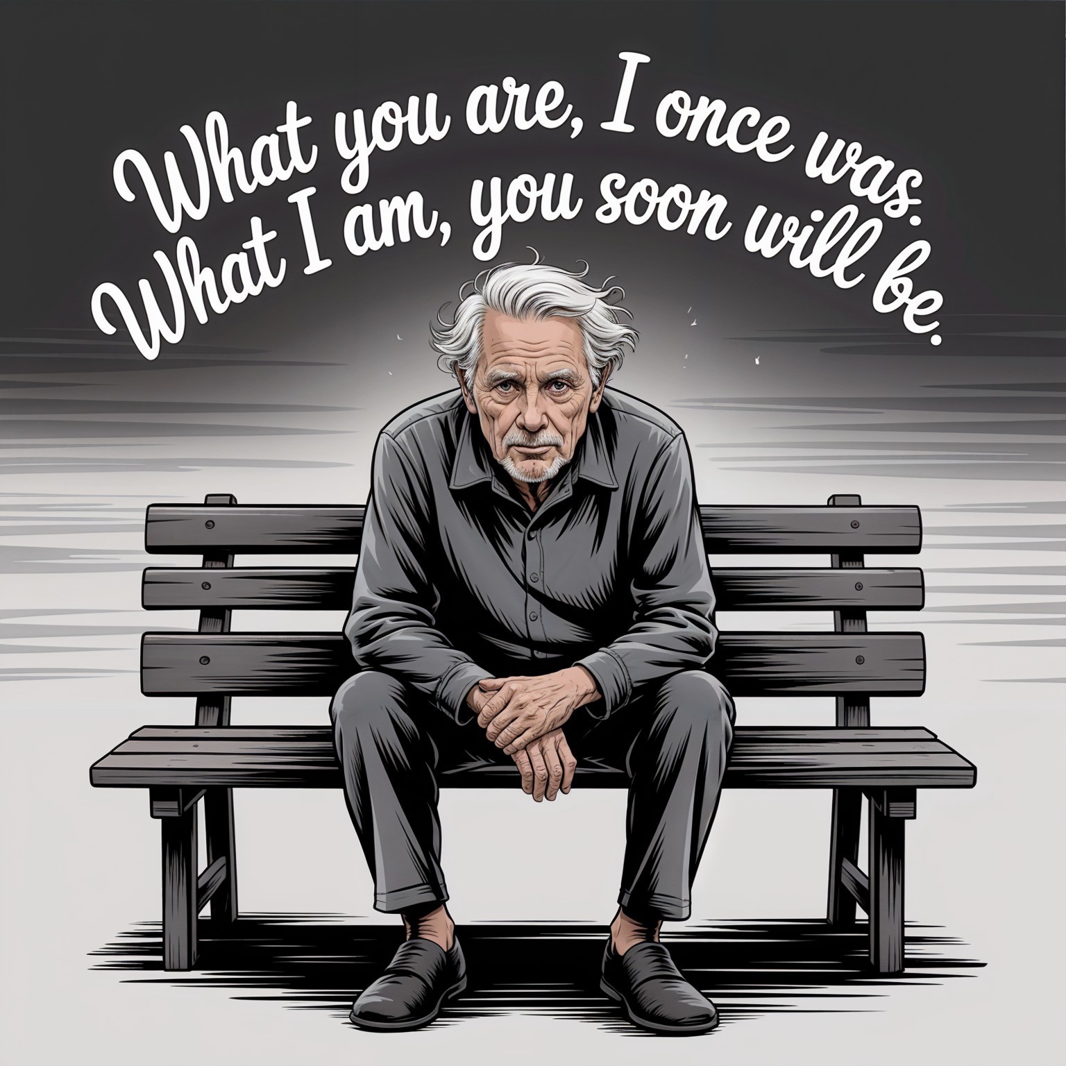 Elderly Man Reflecting on Life and Aging on a Bench