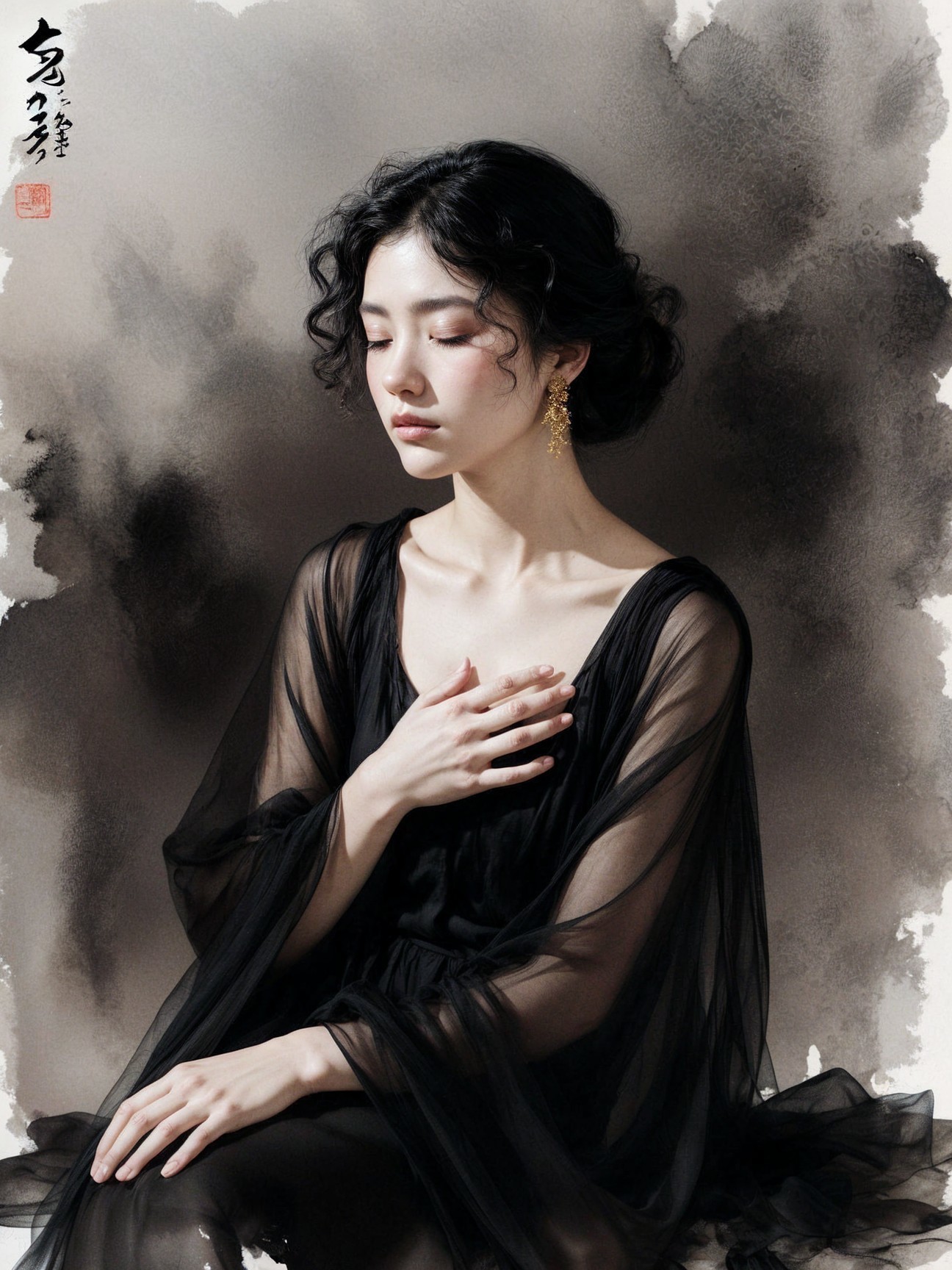 Serene Portrait of a Woman in Elegant Black Attire