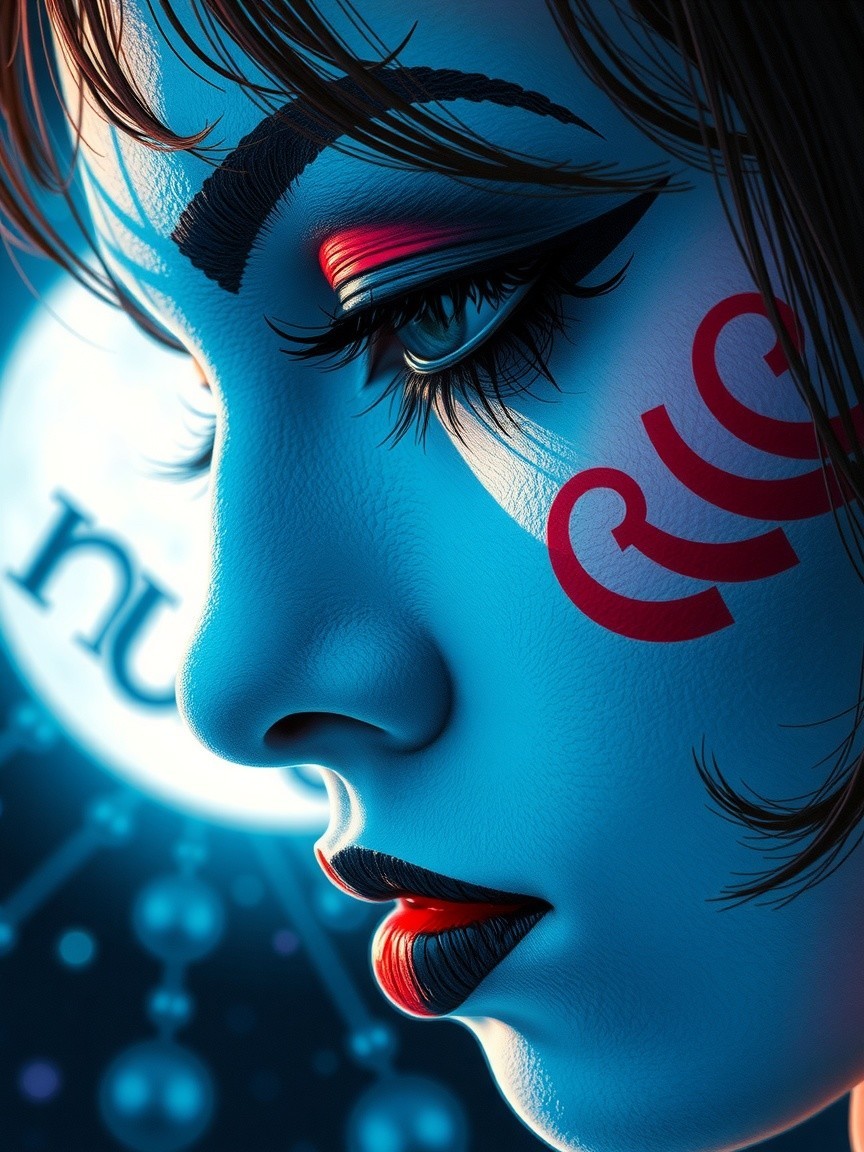 Futuristic Close-Up of Woman with Bold Makeup