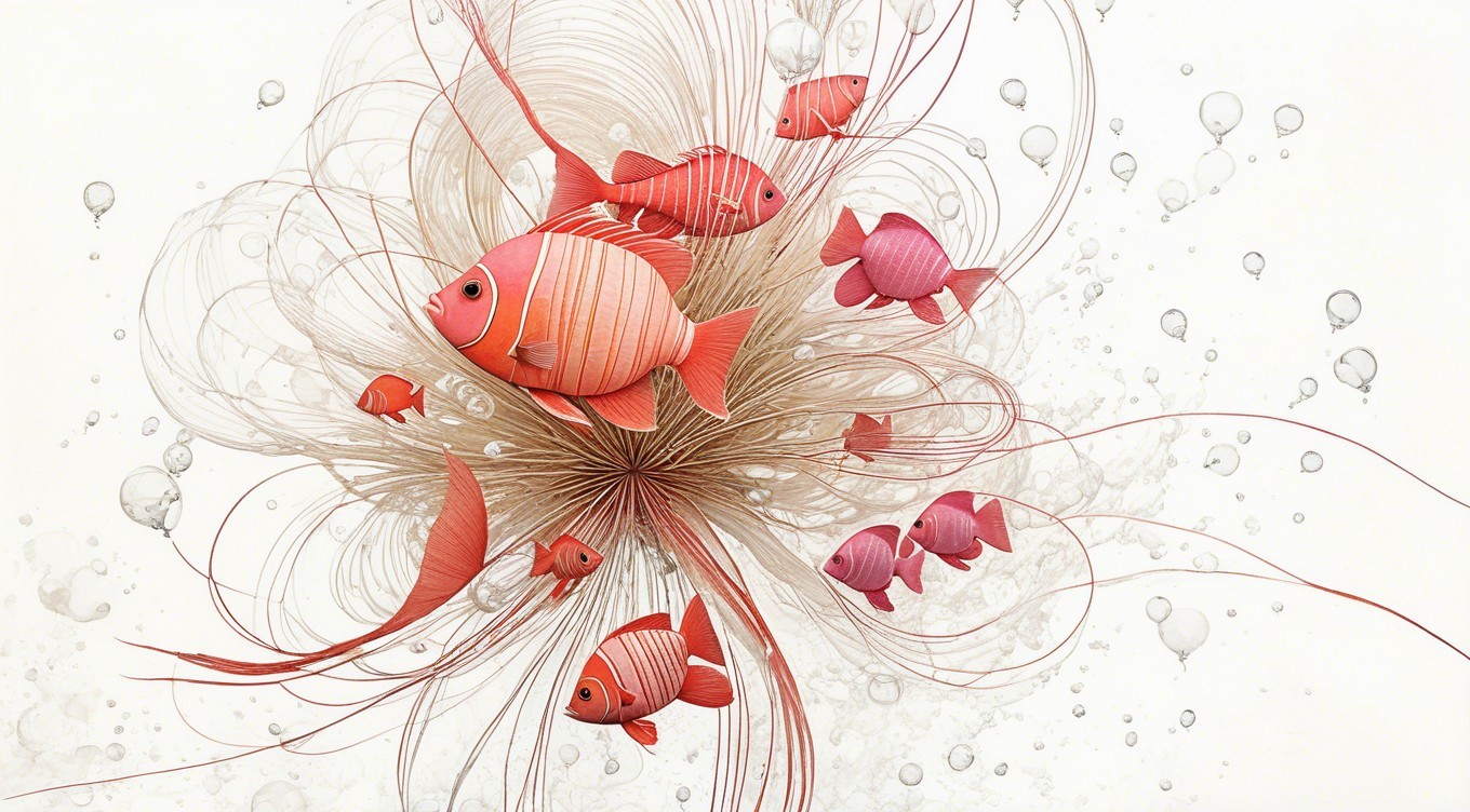 Vibrant Underwater Scene with Abstract Textures and Fish