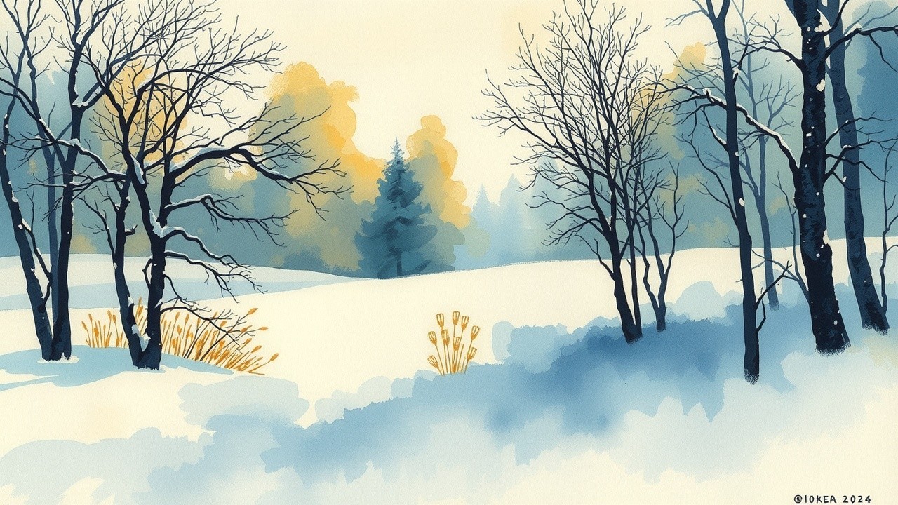 Winter Landscape with Snowfall and Bare Trees