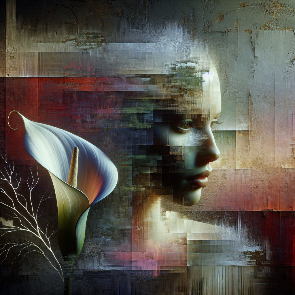 Surreal Human Face and Calla Lily in Abstract Art