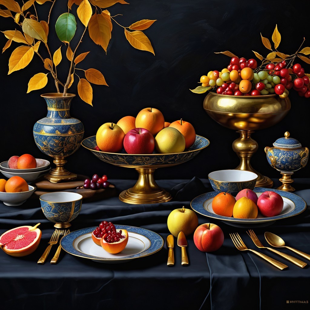 Colorful Fruit Still Life with Elegant Tableware