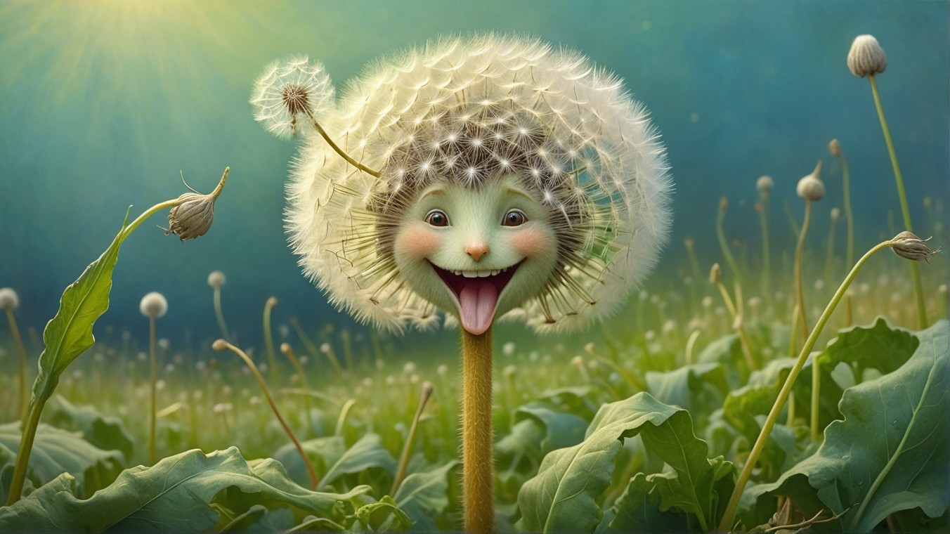 Whimsical Dandelion Character in Sunlit Field