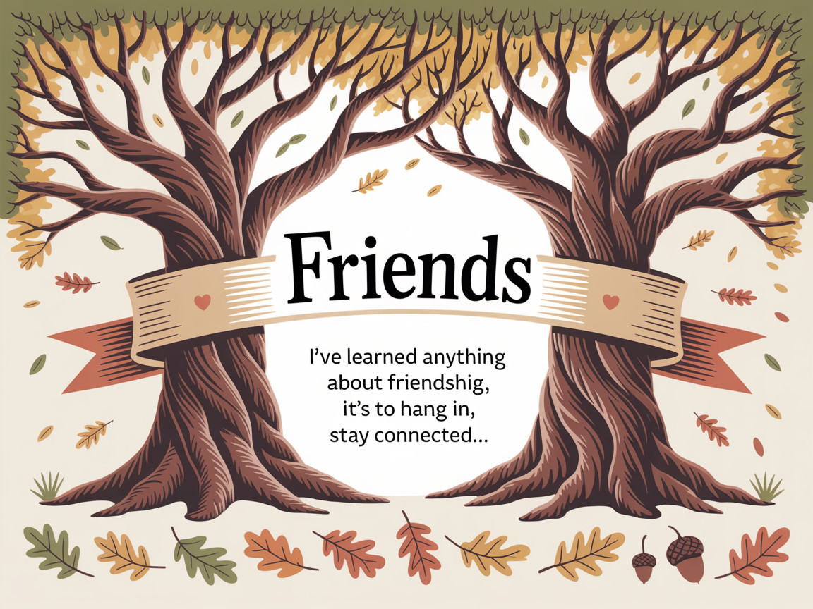 Intertwined Trees with Autumn Leaves and Friendship Theme