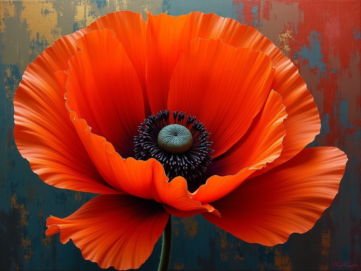 Vivid Orange Poppy Flower with Intricate Details