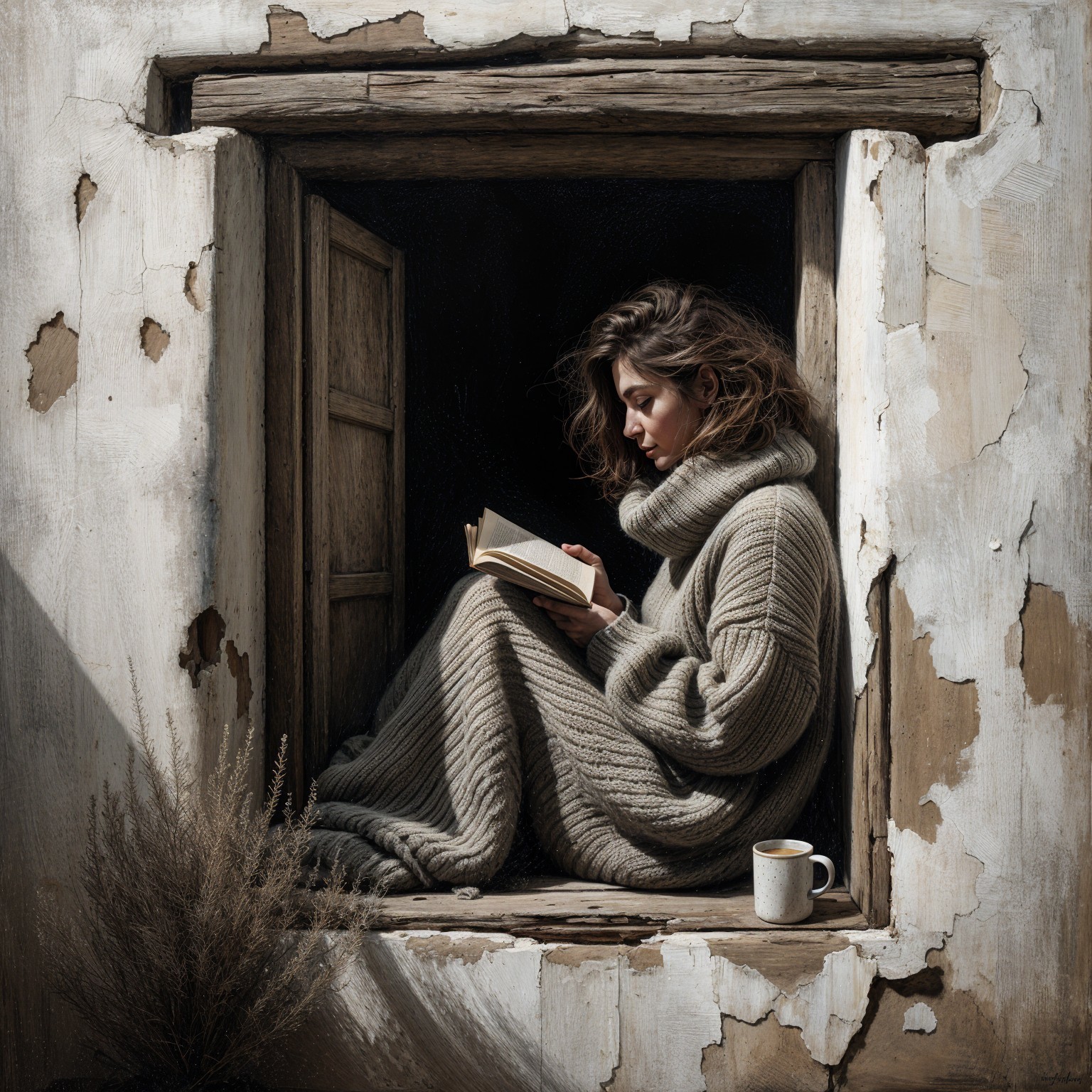 Young Woman Reading in Cozy Window Nook