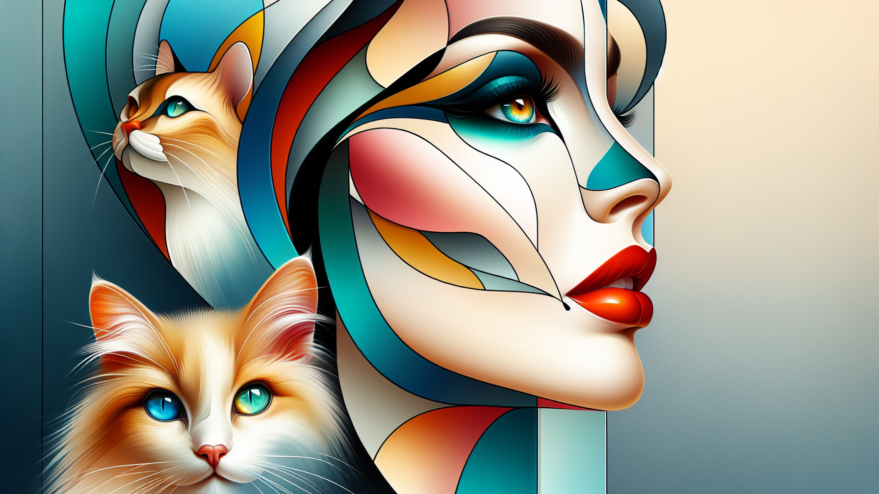 Artistic Representation of a Woman's Face with Cats