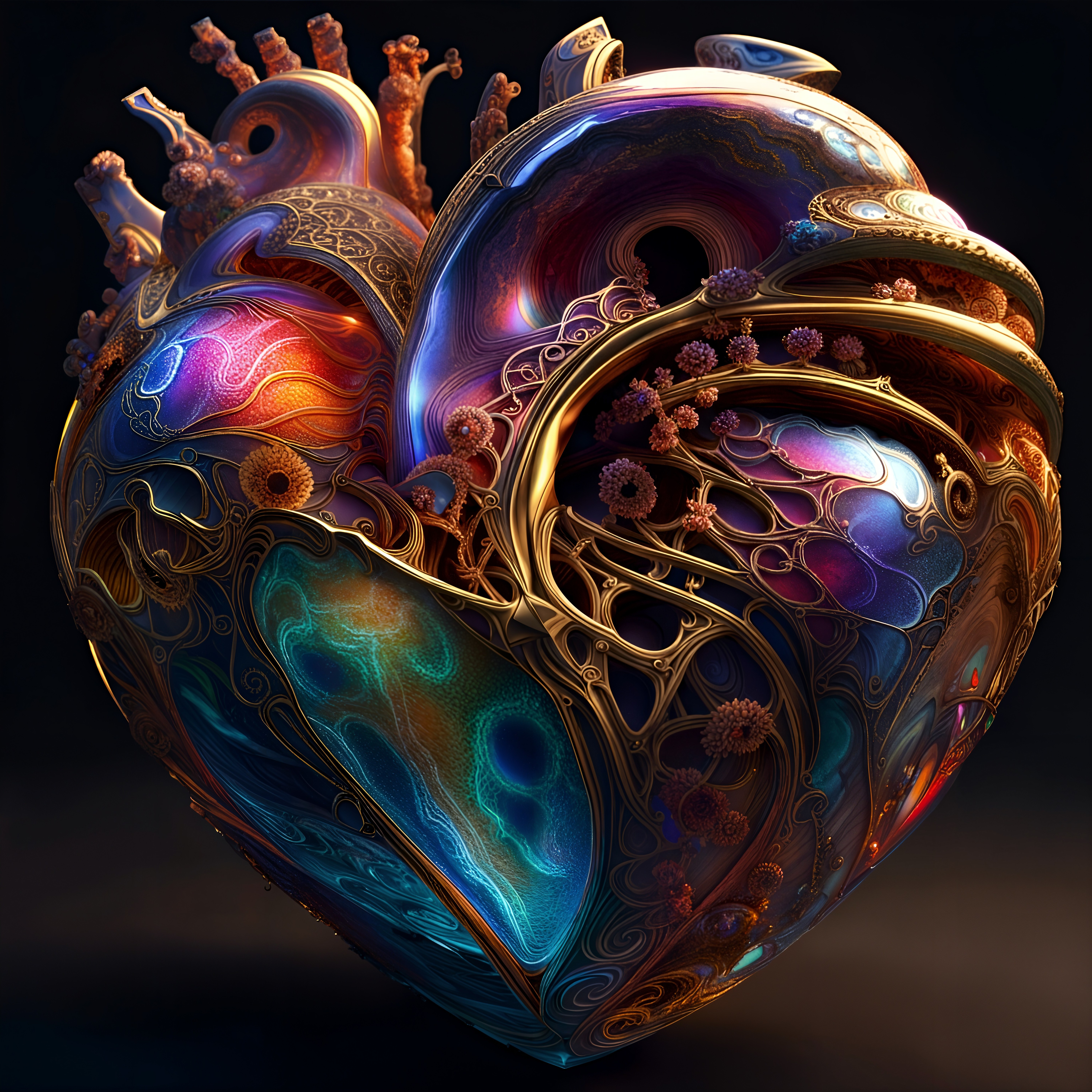 Vibrant Heart-Shaped Structure with Surreal Patterns
