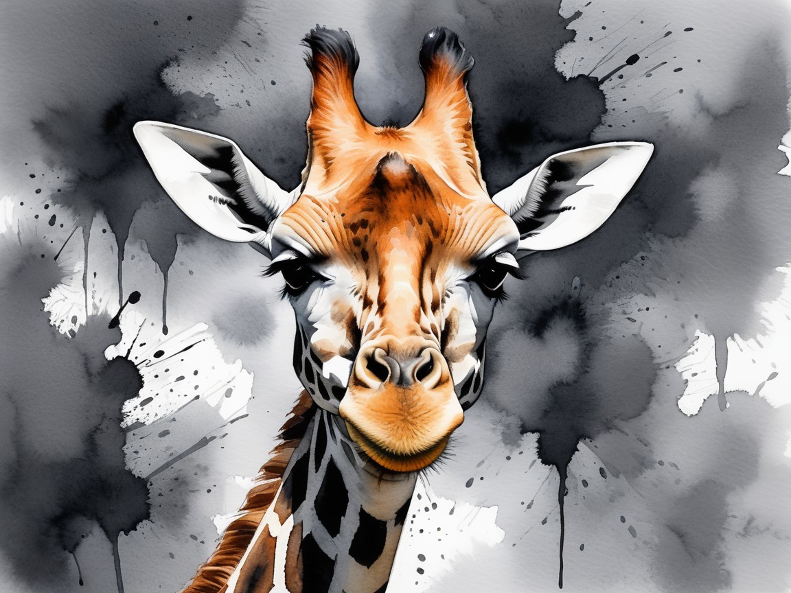 Illustration of a giraffe's face with artistic background