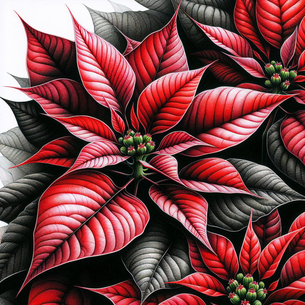 Vibrant Poinsettia Leaves with Rich Red and Green Hues