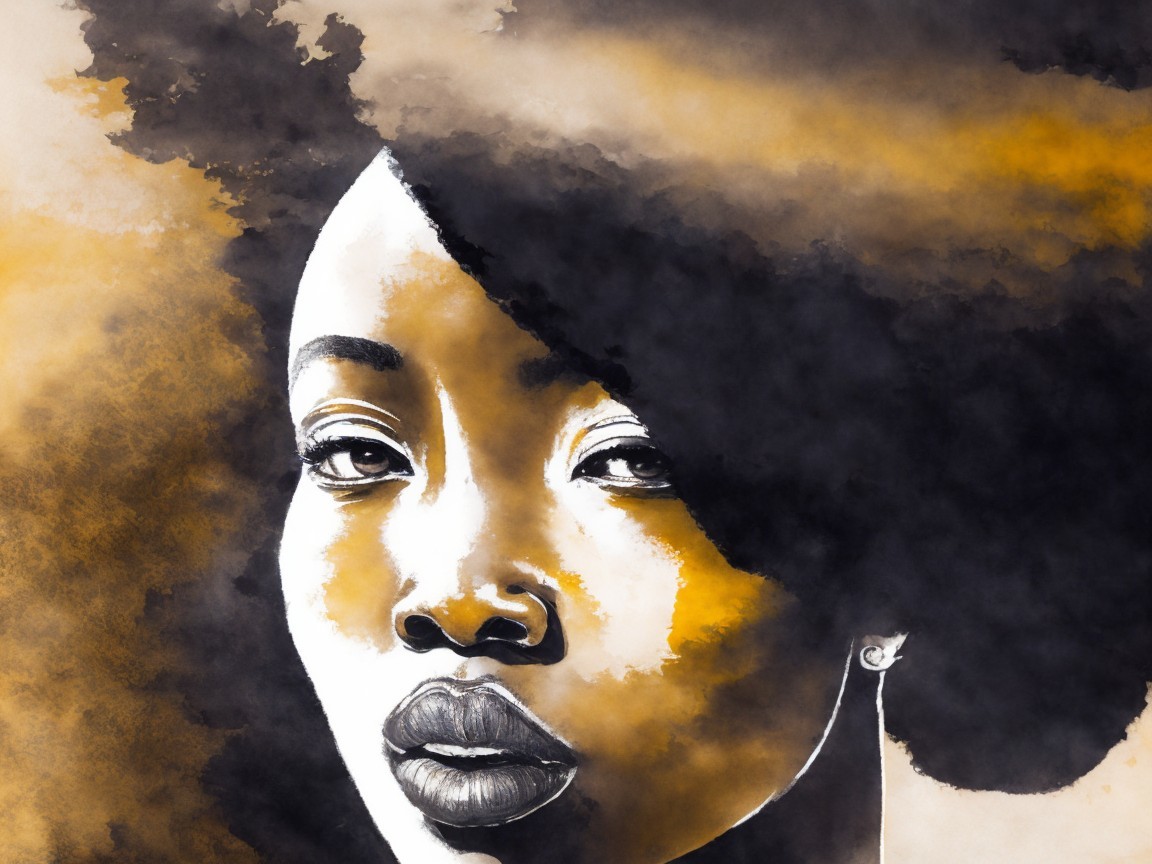 Portrait of a Woman with Textured Hair and Abstract Background