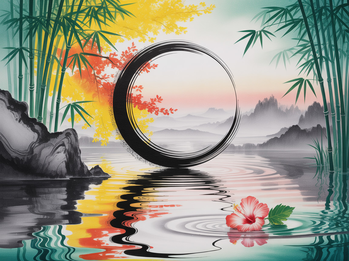 Serene Landscape with Ink Mark and Autumn Foliage