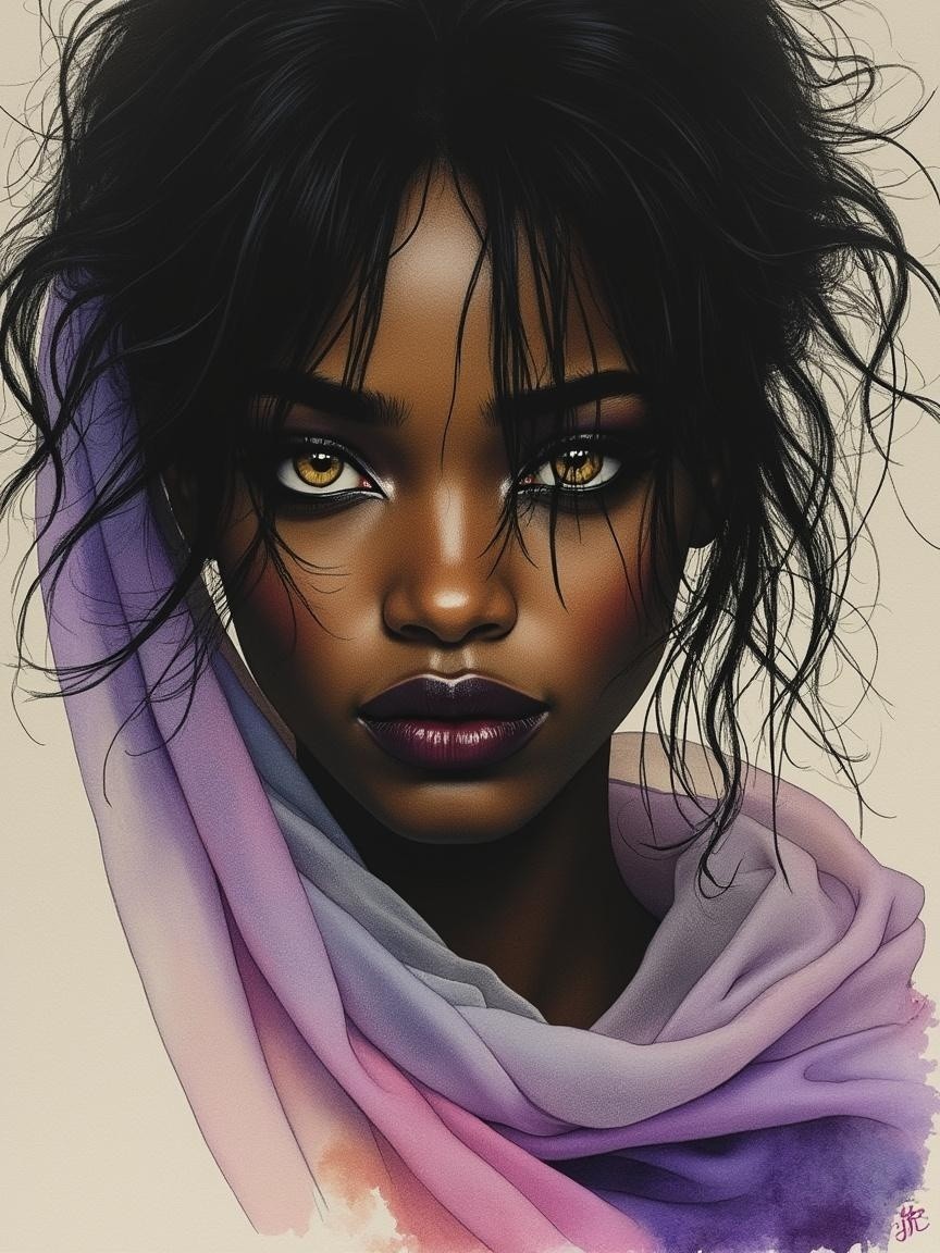 Portrait of a Woman with Brown Skin and Golden Eyes