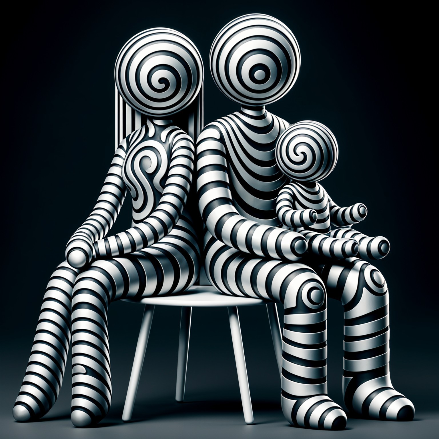 Stylized Family Figures with Black and White Stripes