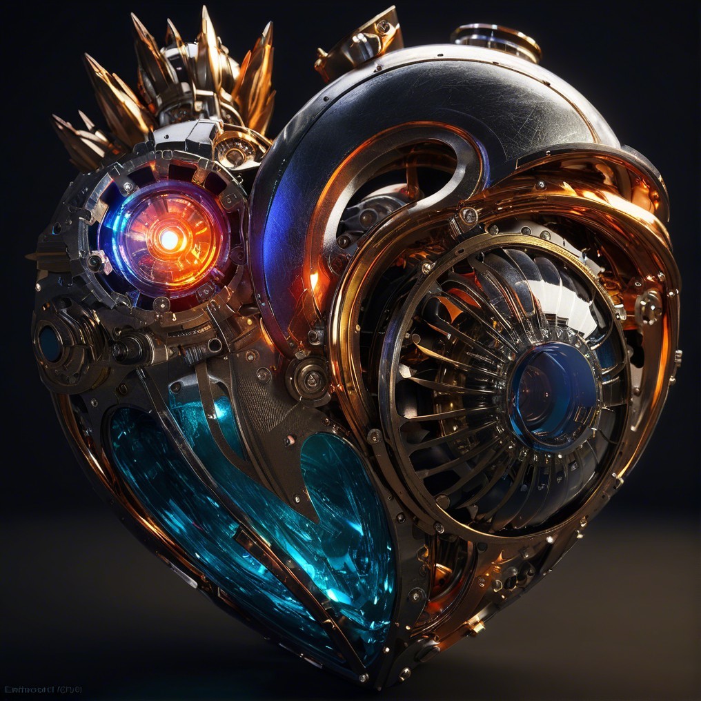 Futuristic Steampunk Heart Design with Gears and Lights
