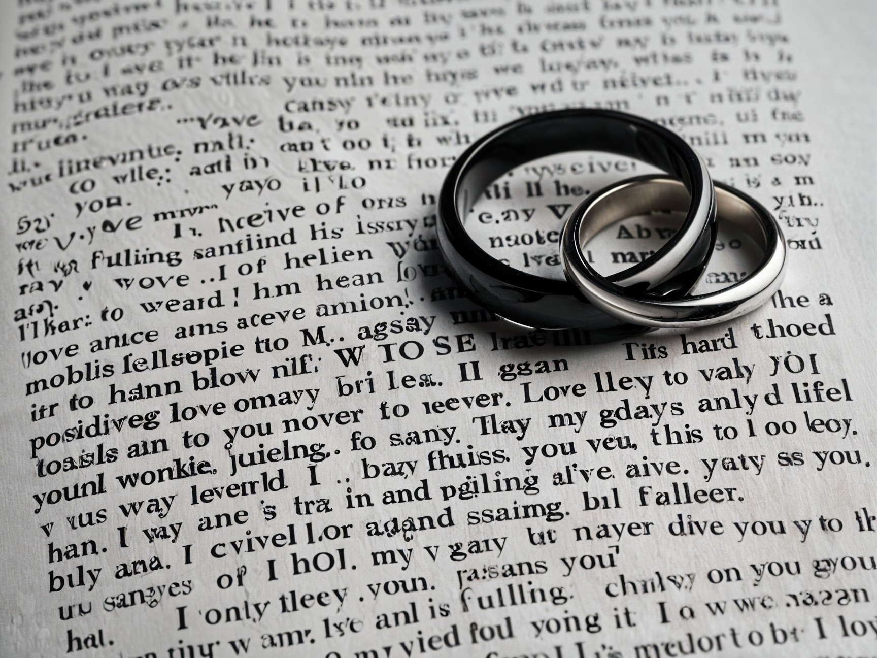 Wedding Rings on Vintage Book with Romantic Text