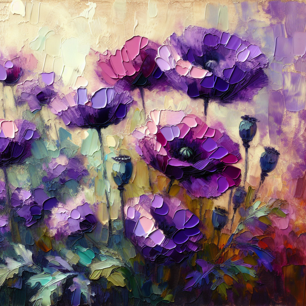 Intricate Oil Painting of Poppies in Vibrant Hues