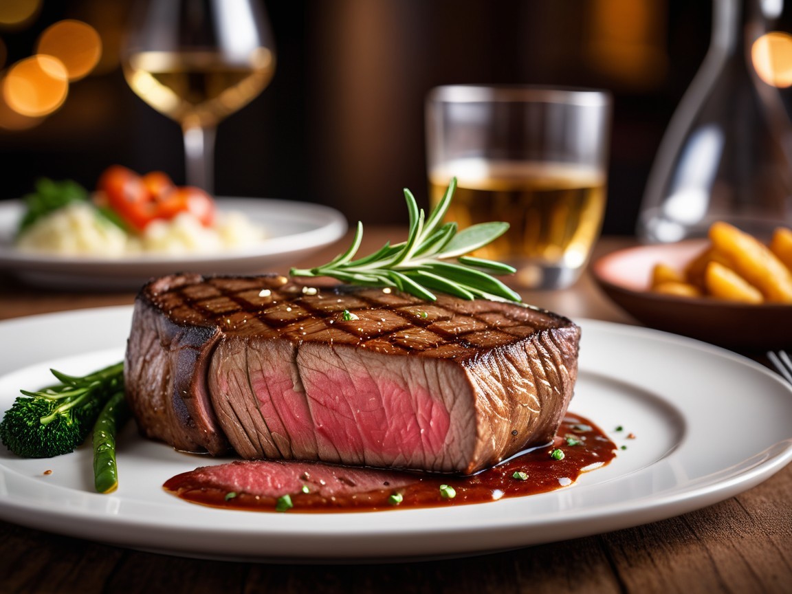 Beautifully Cooked Steak with Vegetables and Elegant Setting