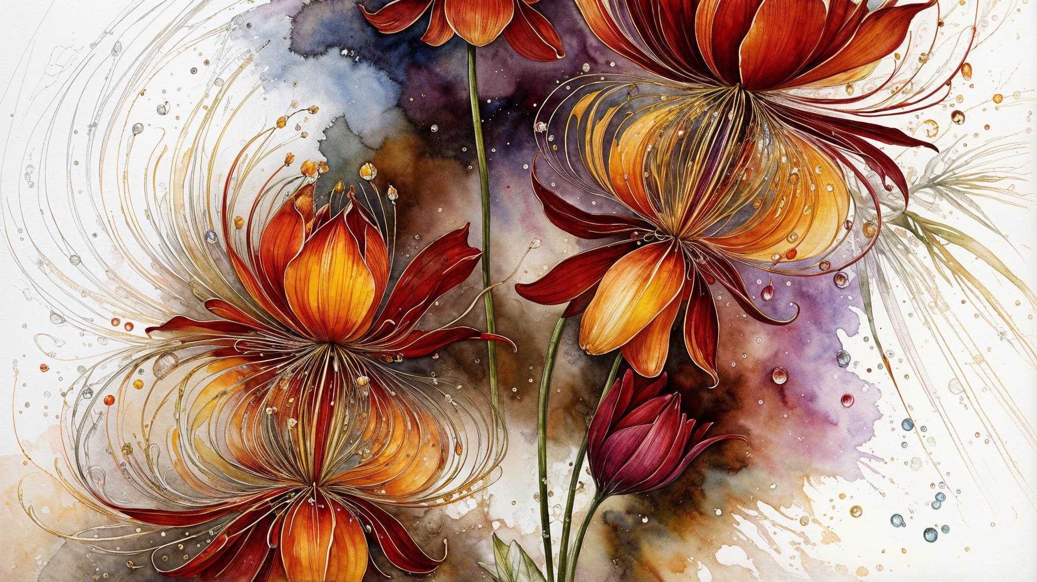 Vibrant Watercolor Illustration of Swirling Flowers