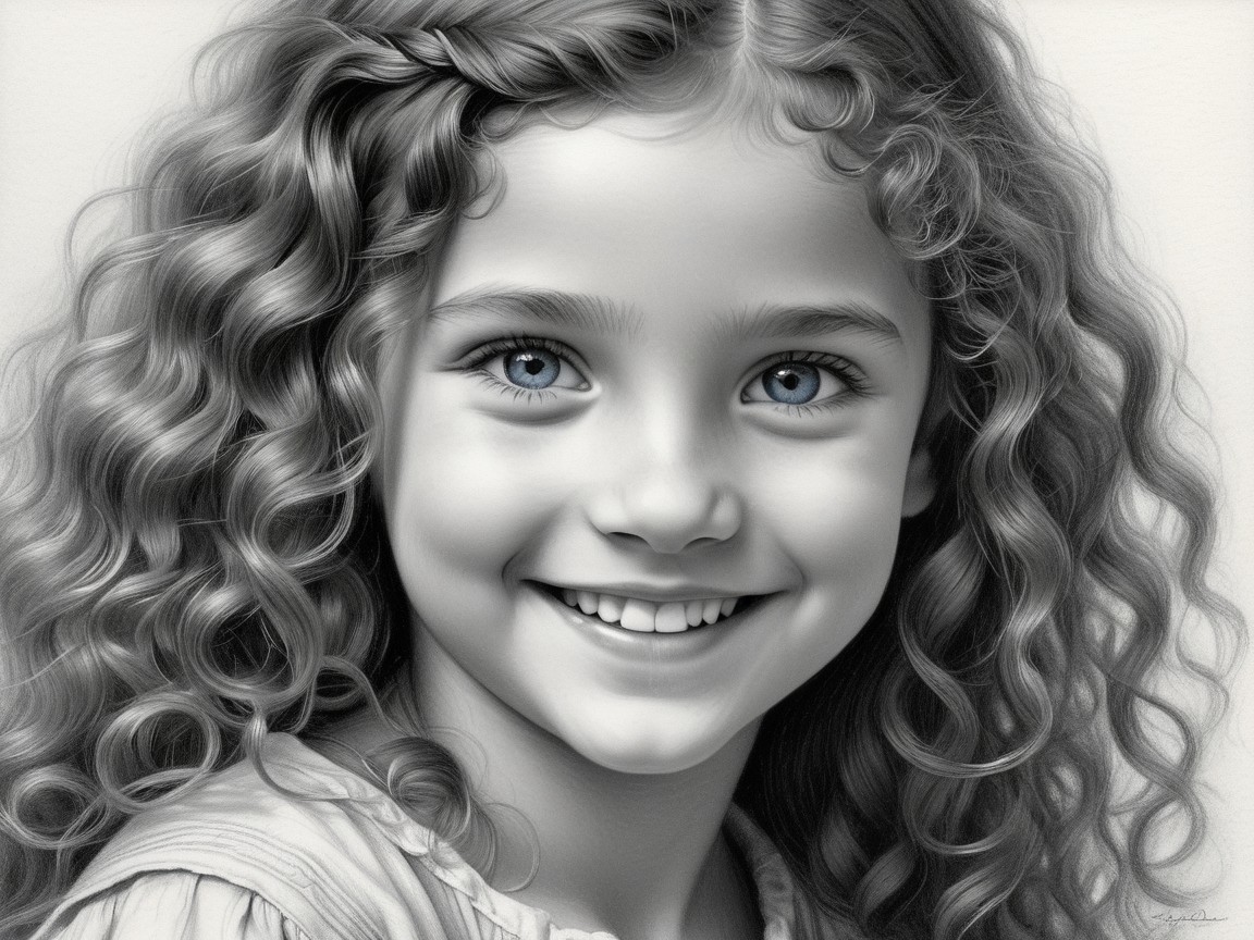 Charming Black-and-White Portrait of a Young Girl