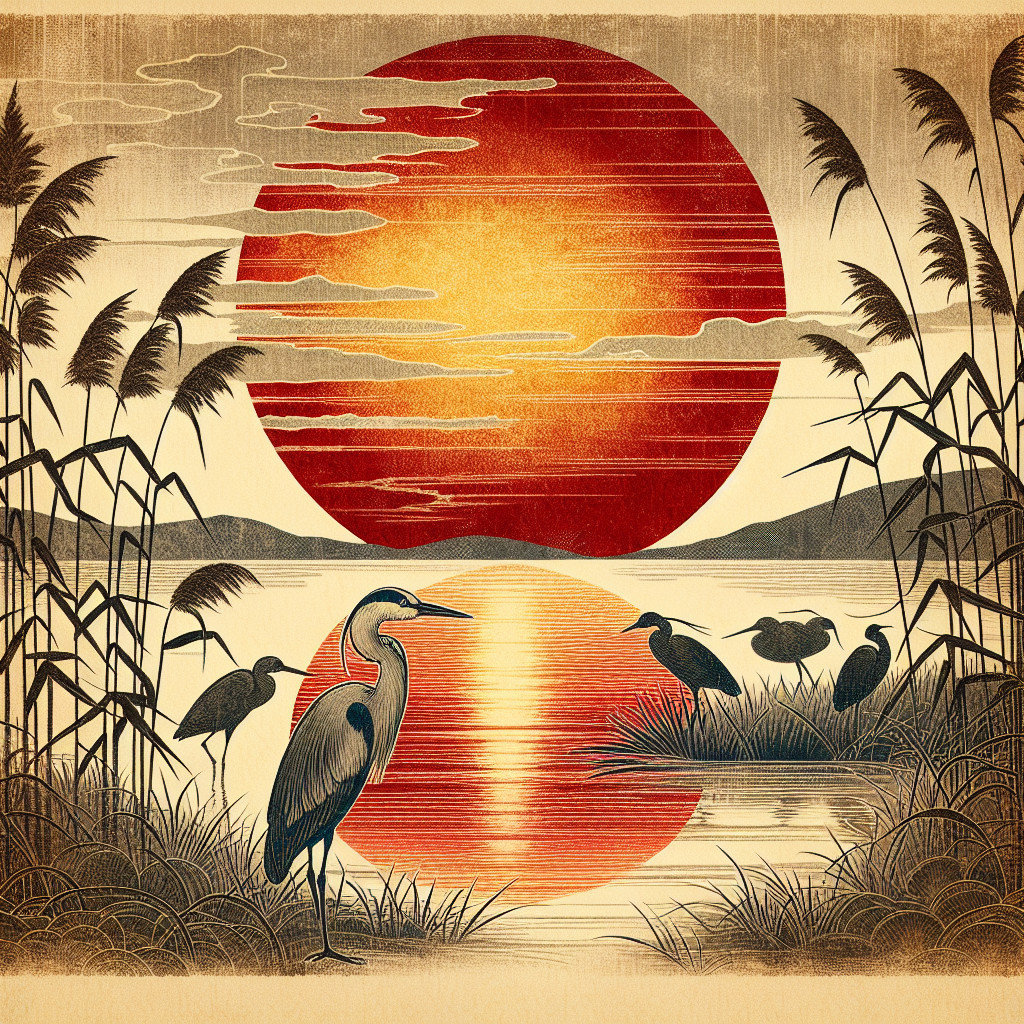 Serene Landscape with Vibrant Sunset Over Lake