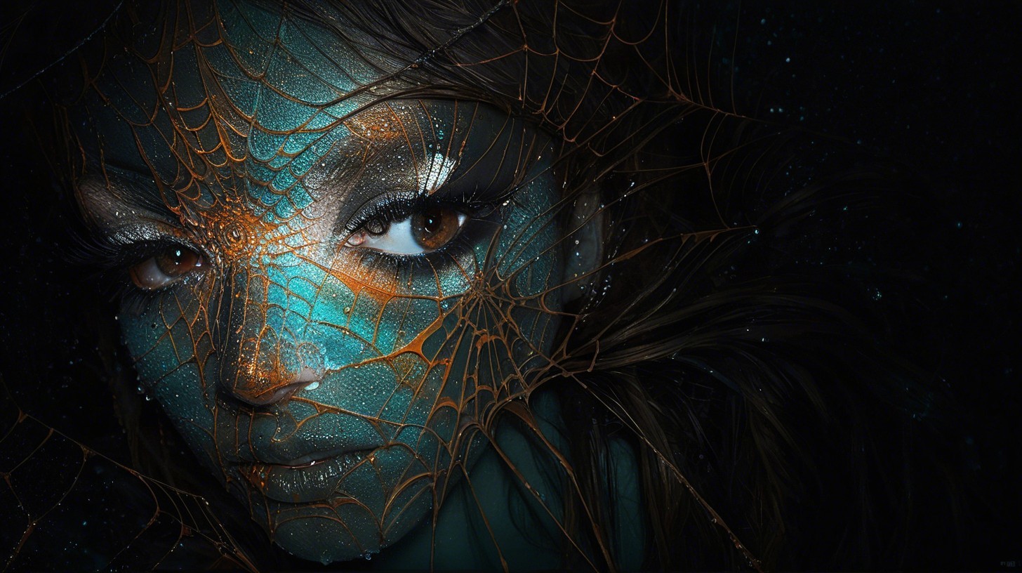 Close-Up of Face with Vibrant Blue and Orange Makeup