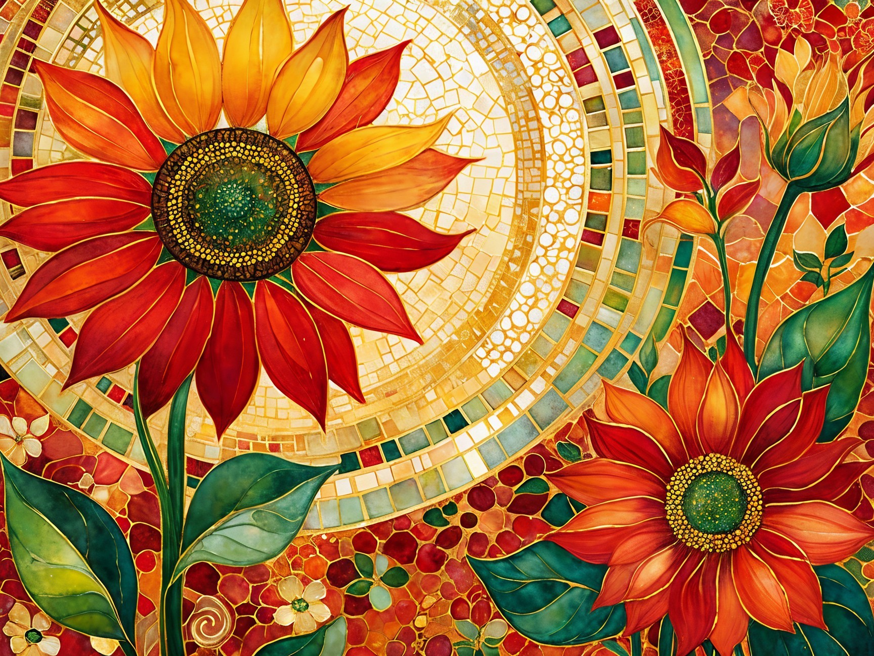 Vibrant Mosaic of Sunflowers with Warm Colors