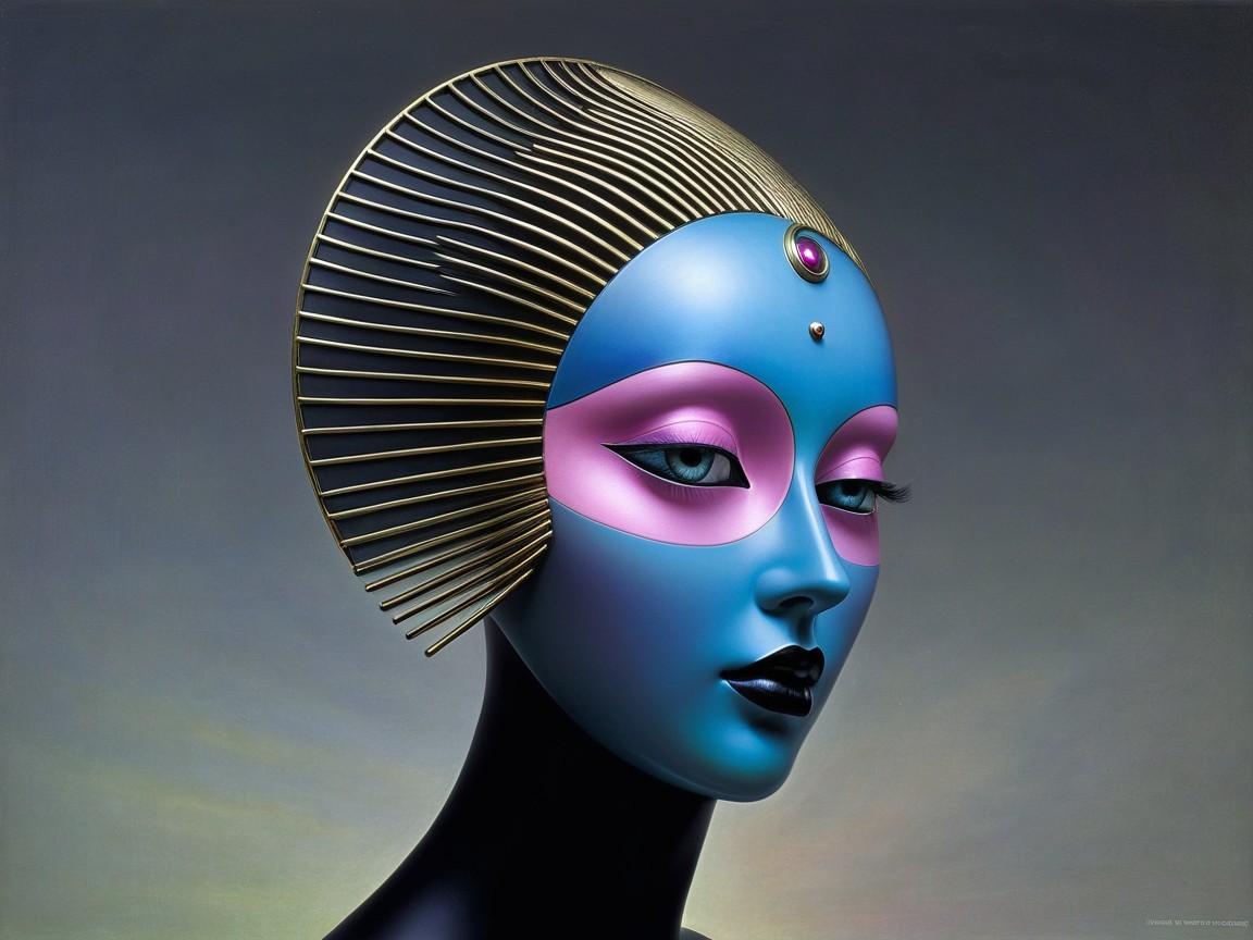Futuristic Mannequin with Blue Face and Gold Hair