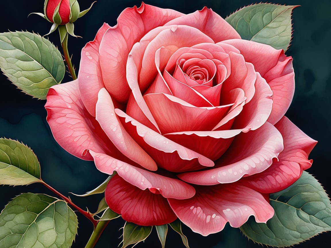 Detailed Digital Painting of a Pink Rose in Bloom