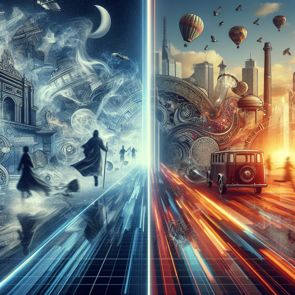 Contrast of Mystical World and Modern Cityscape