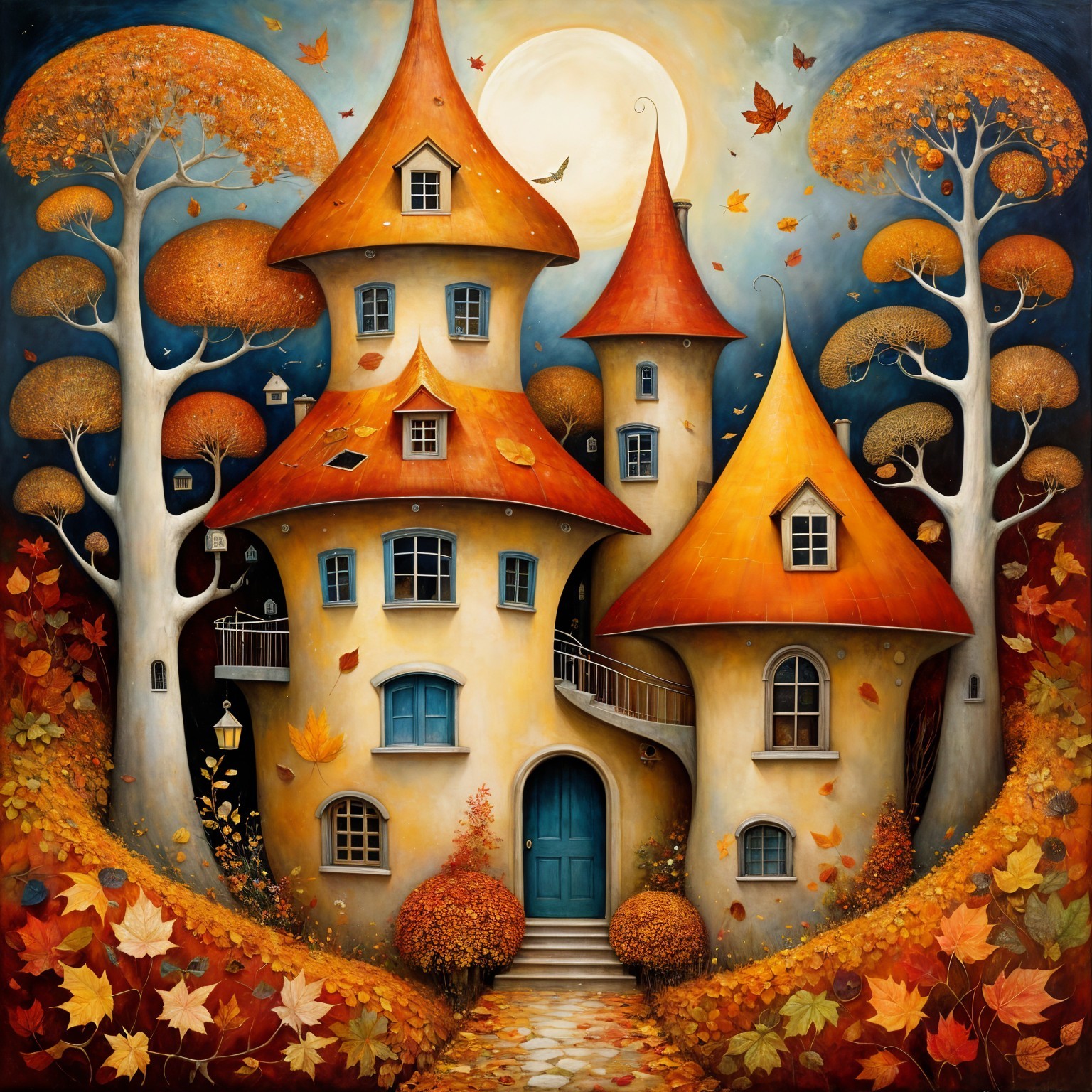 Whimsical Village Under Moonlit Sky