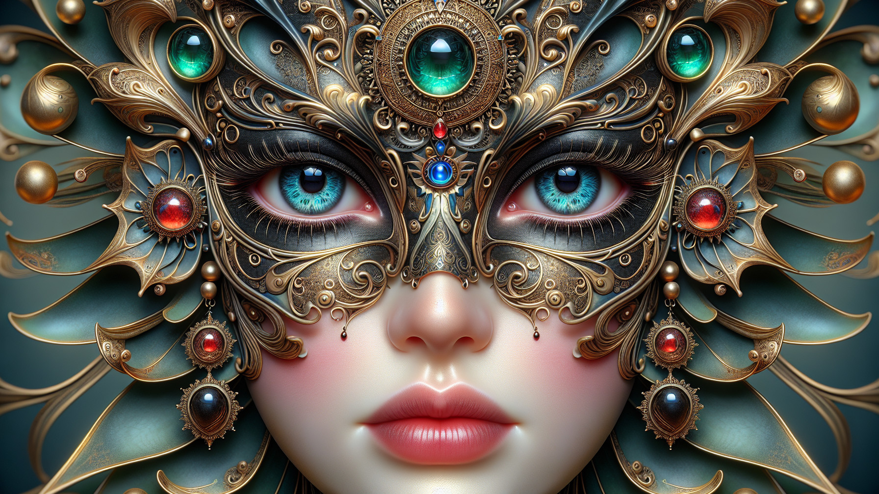 Ornate Gilded Masquerade Mask with Gemstone Details