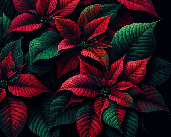 Vibrant Poinsettia Leaves in Rich Reds and Greens