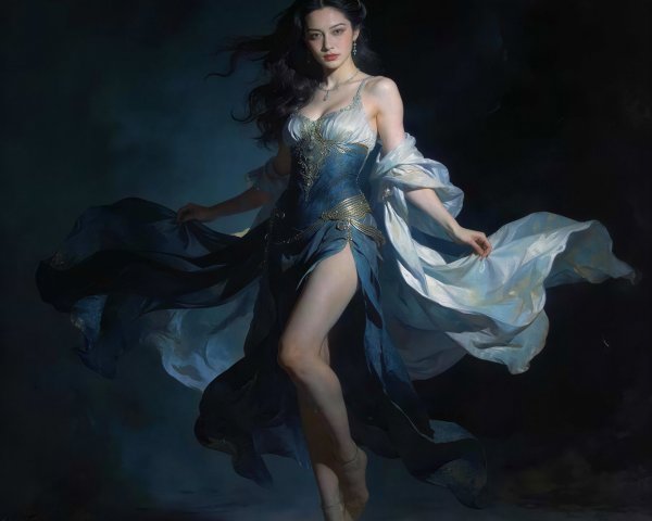 Full body painting of a woman in an elegant dress