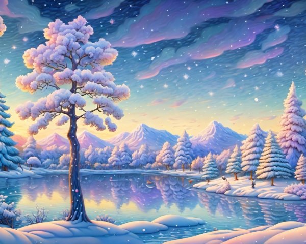 Serene Winter Landscape with Snow-Covered Trees
