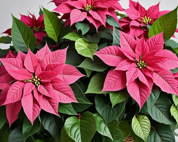 Vibrant Poinsettia Plants in Woven Basket Display