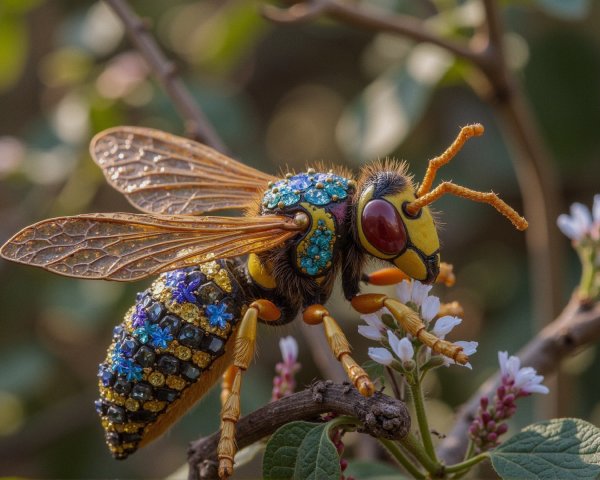 Insect with Jewel-Like Details on White Flowers