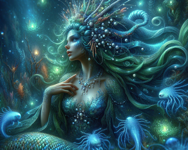 Mystical Mermaid in Luminous Underwater Realm