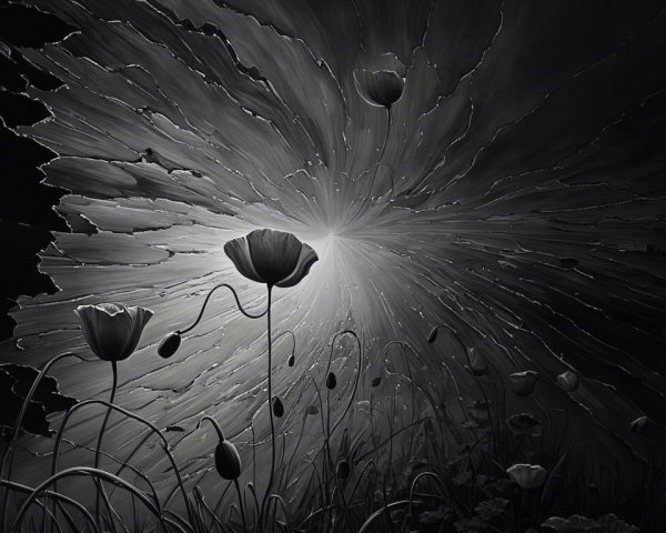 Black and White Floral Contrast with Radiant Light