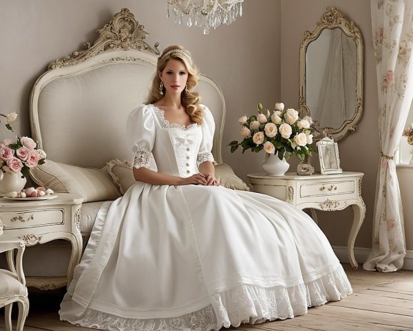 Elegant Bride in Vintage Room with Romantic Decor