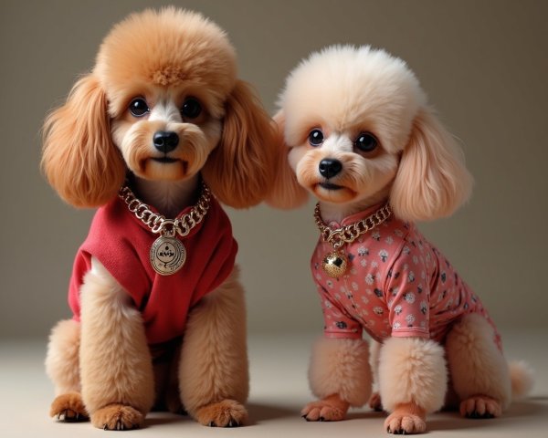 Toy Poodles in Stylish Outfits with Fluffy Fur