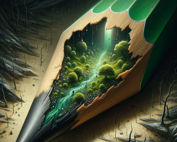 Large Green Pencil with Miniature Landscape Inside